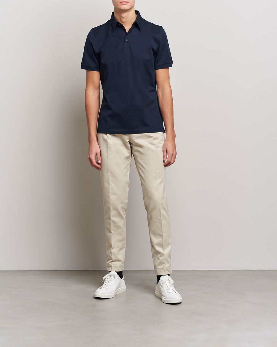Men | Polo Shirts | Stenströms | Cotton Polo Shirt Navy