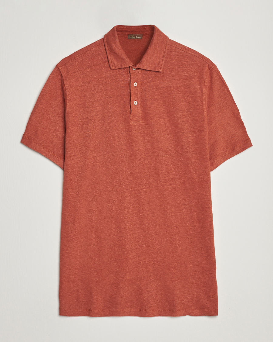 Men | Polo Shirts | Stenströms | Linen Polo Shirt Rust