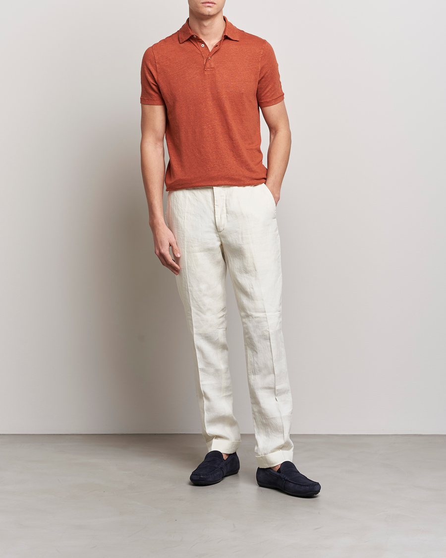 Men | Polo Shirts | Stenströms | Linen Polo Shirt Rust