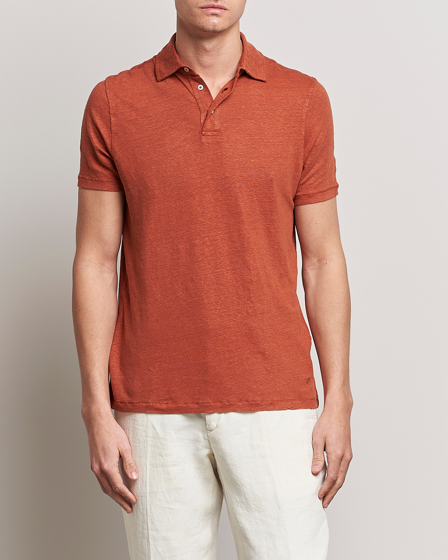 Men |  | Stenströms | Linen Polo Shirt Rust