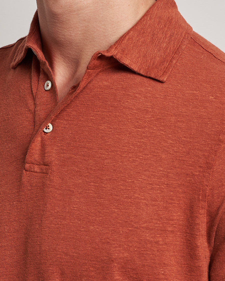 Men | Polo Shirts | Stenströms | Linen Polo Shirt Rust