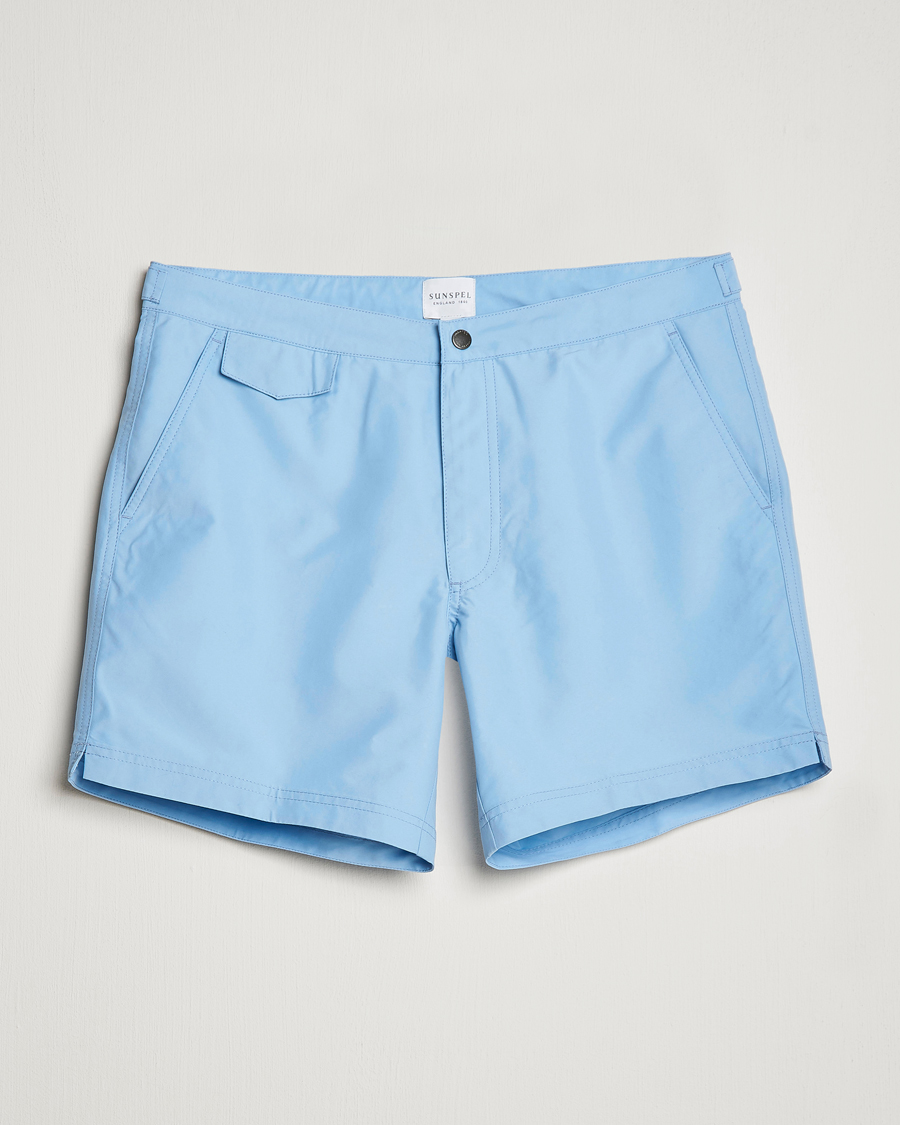 Men | Swimwear | Sunspel | Recycled Seaqual Tailored Swim Shorts Light Blue