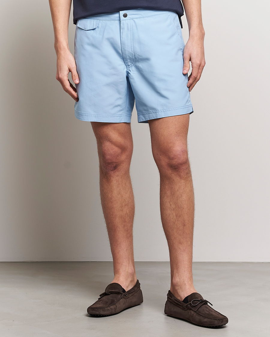 Men | Swimwear | Sunspel | Recycled Seaqual Tailored Swim Shorts Light Blue