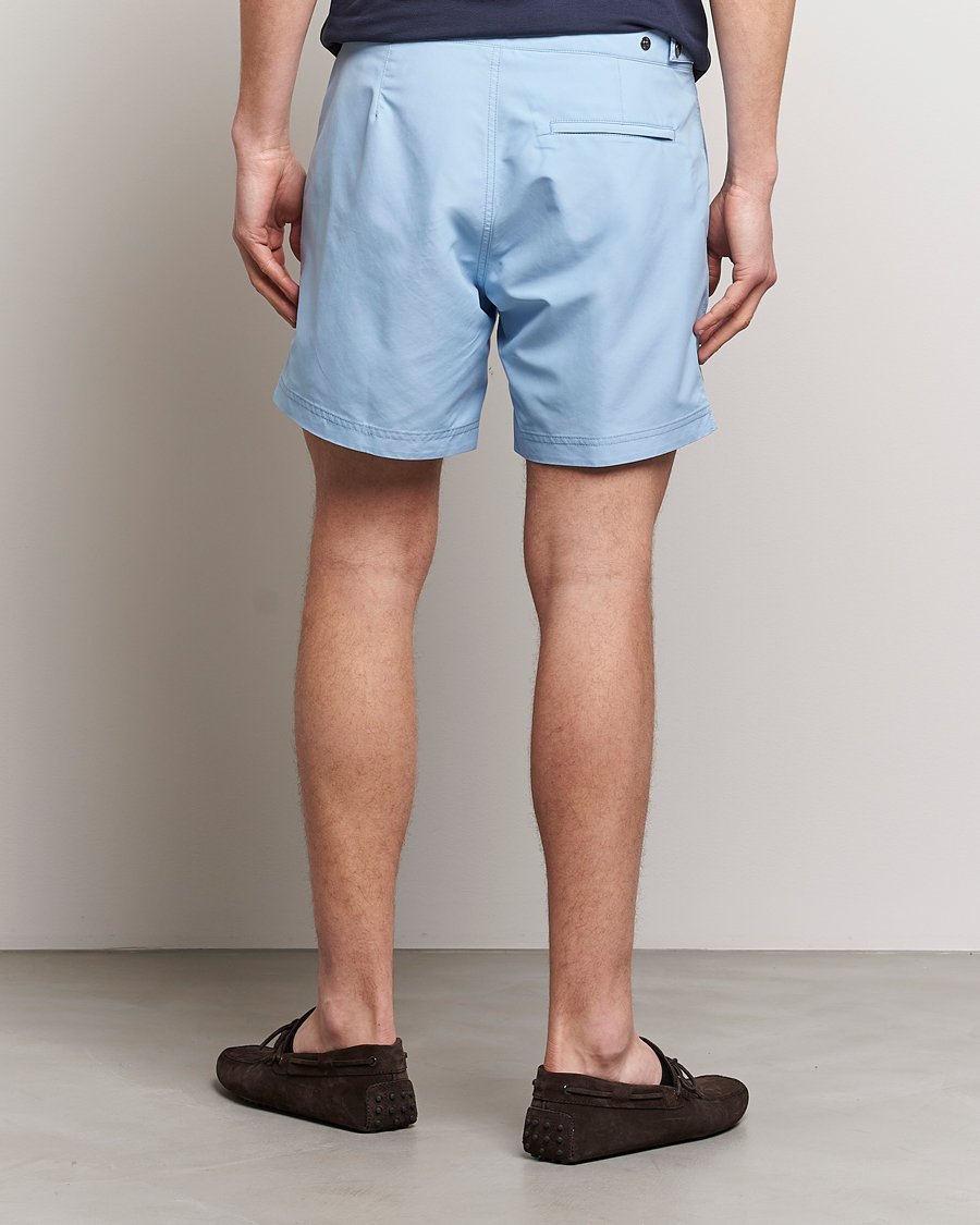 Men | Swimwear | Sunspel | Recycled Seaqual Tailored Swim Shorts Light Blue