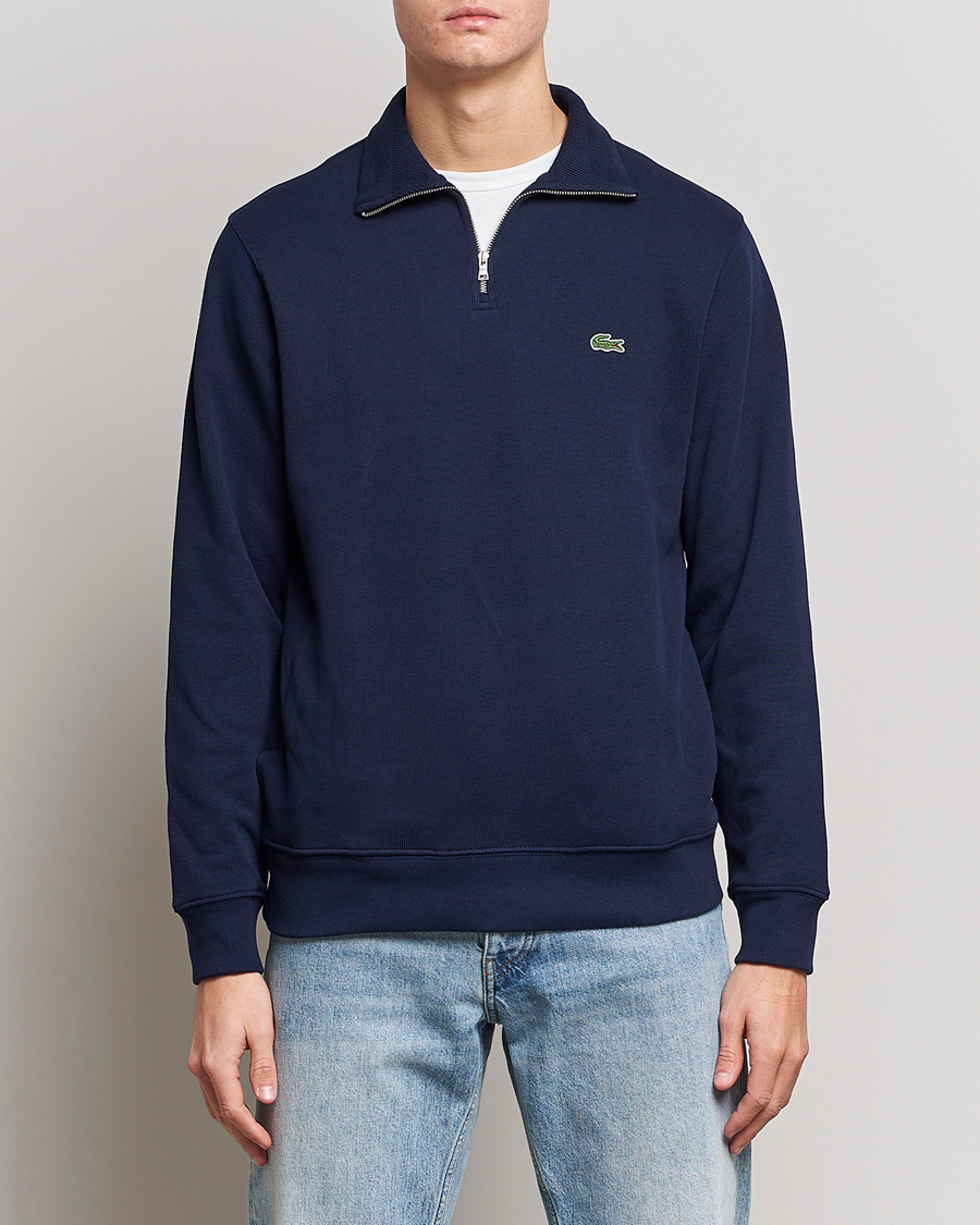 Men | Sweaters & Knitwear | Lacoste | Rib Interlock Half Zip  Navy 