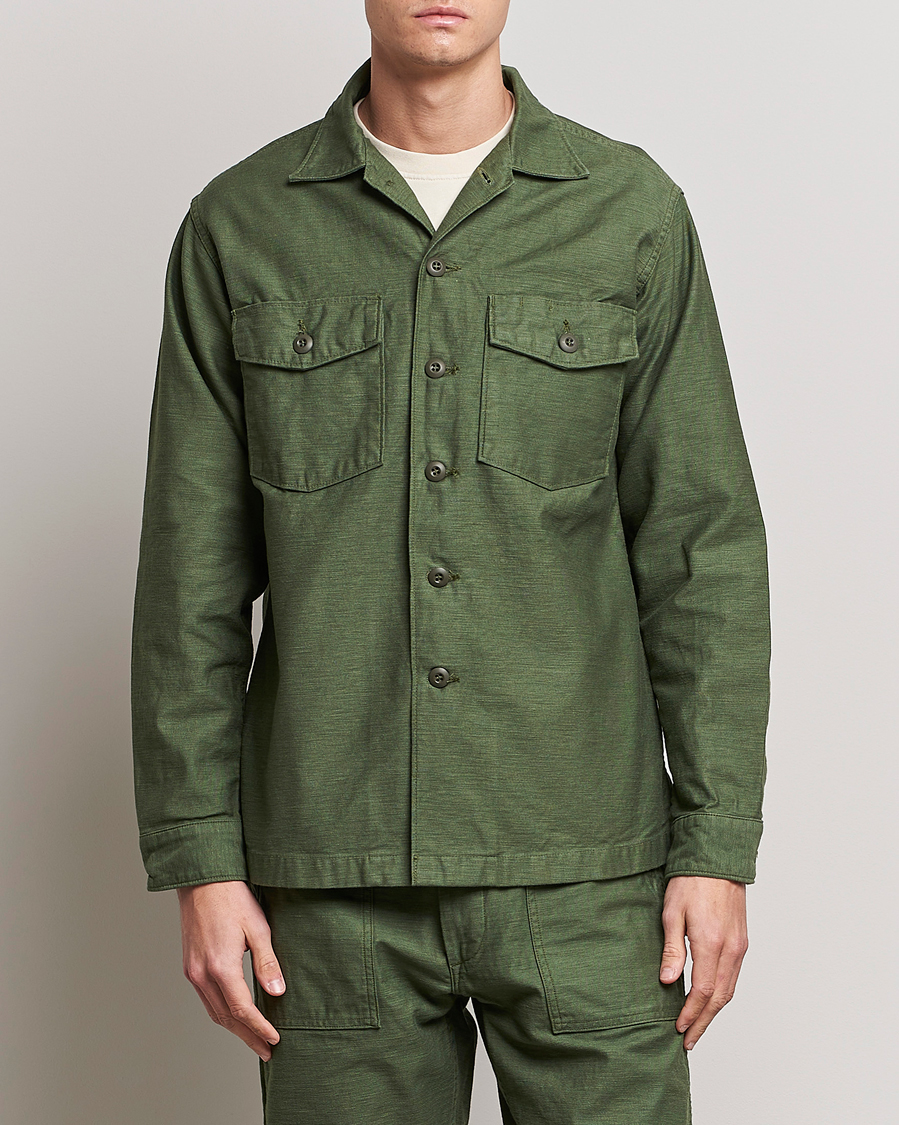 Men | Shirts | orSlow | Cotton Sateen US Army Overshirt Green