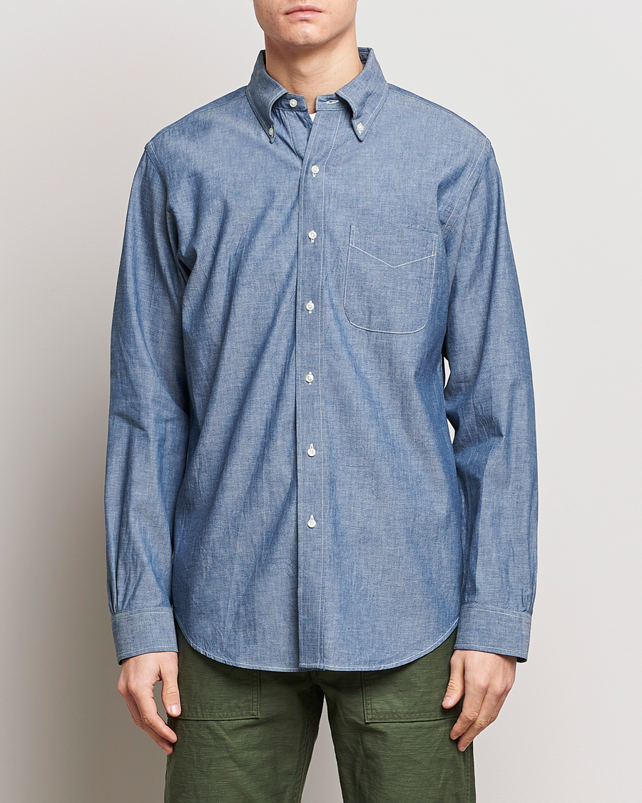orSlow Button Down Chambray Shirt Light Blue at