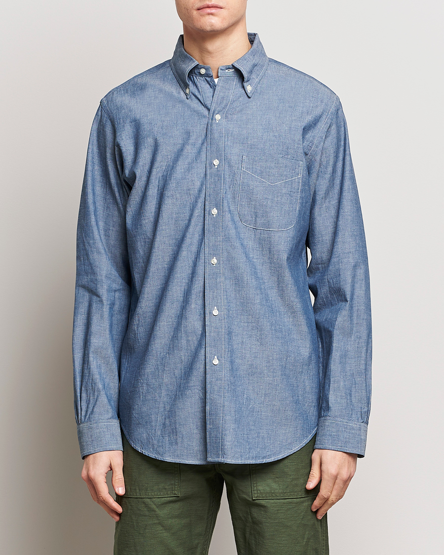 Men |  | orSlow | Denim Button Down Shirt Light Blue