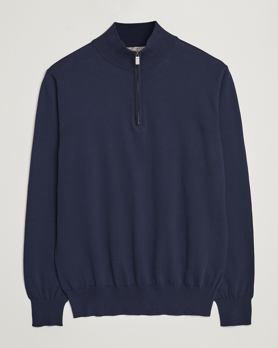 Men | Sweaters & Knitwear | Canali | Cotton Half Zip Sweater Navy
