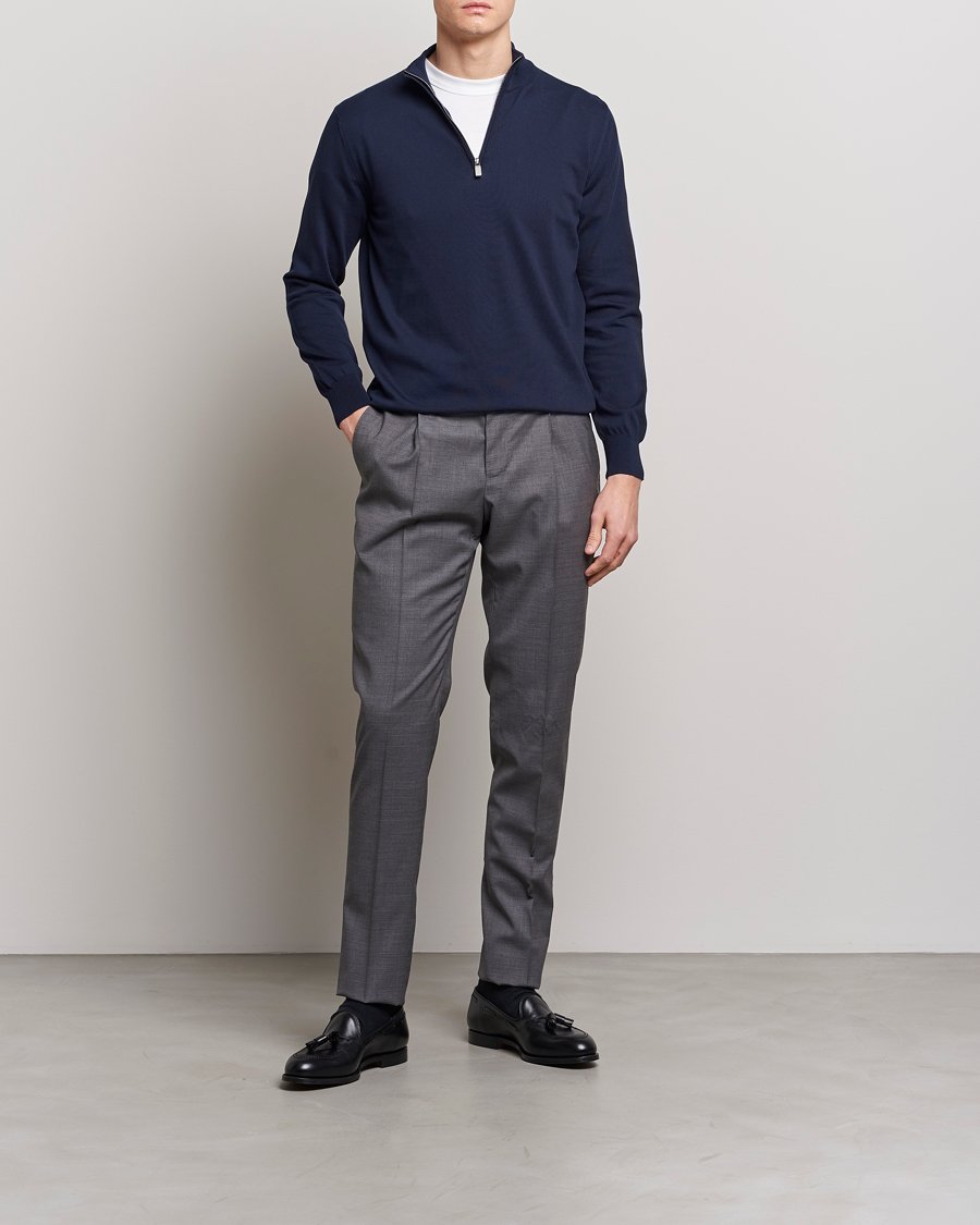 Men | Sweaters & Knitwear | Canali | Cotton Half Zip Sweater Navy
