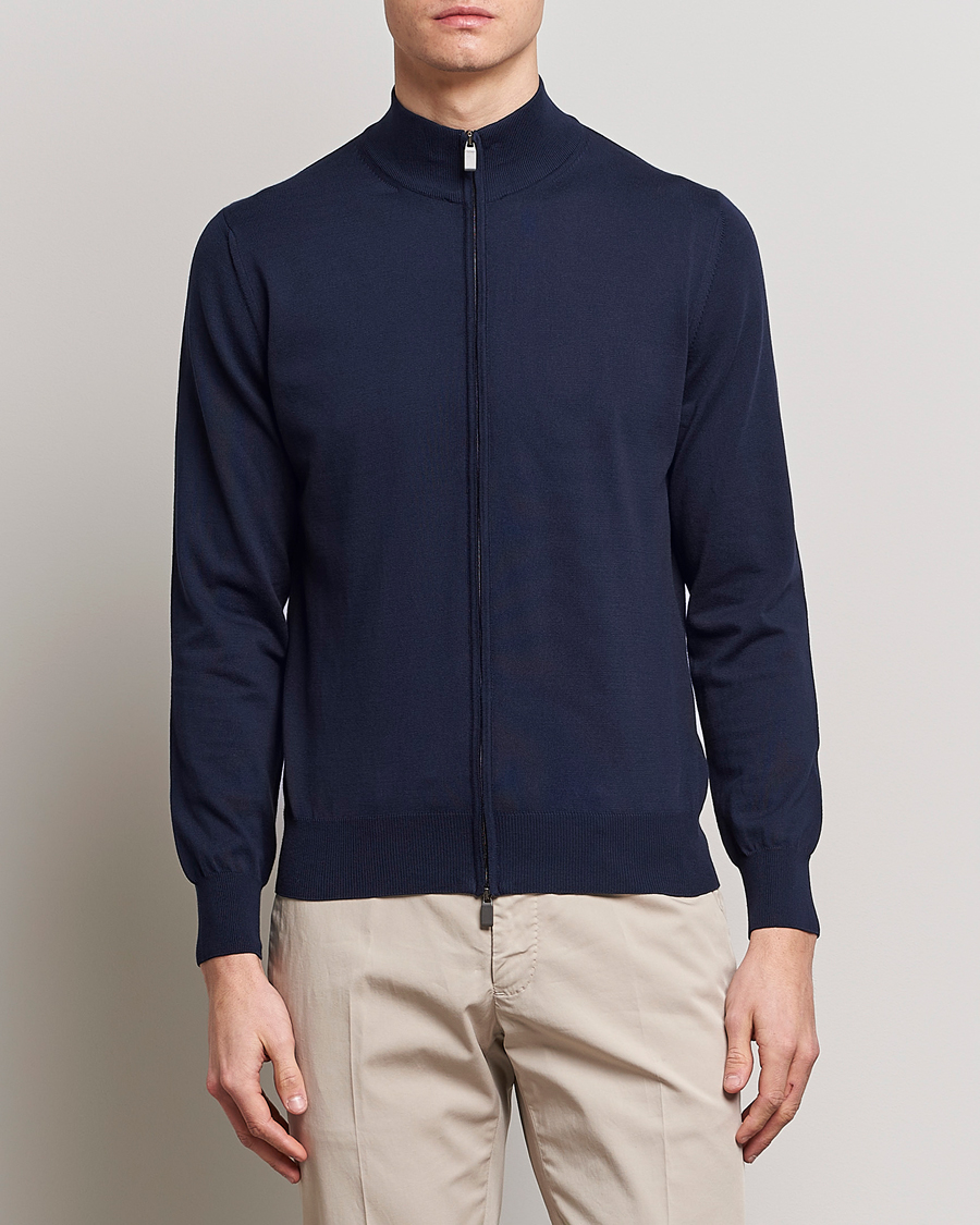 Men | Canali | Canali | Cotton Full Zip Sweater Navy
