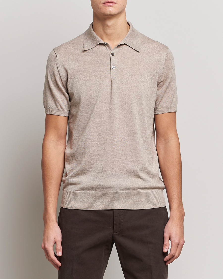 Men |  | Morris Heritage | Short Sleeve Knitted Polo Shirt Khaki