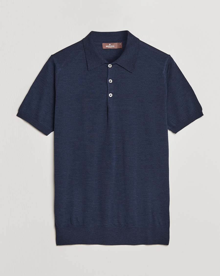 Men |  | Morris Heritage | Short Sleeve Knitted Polo Shirt Navy