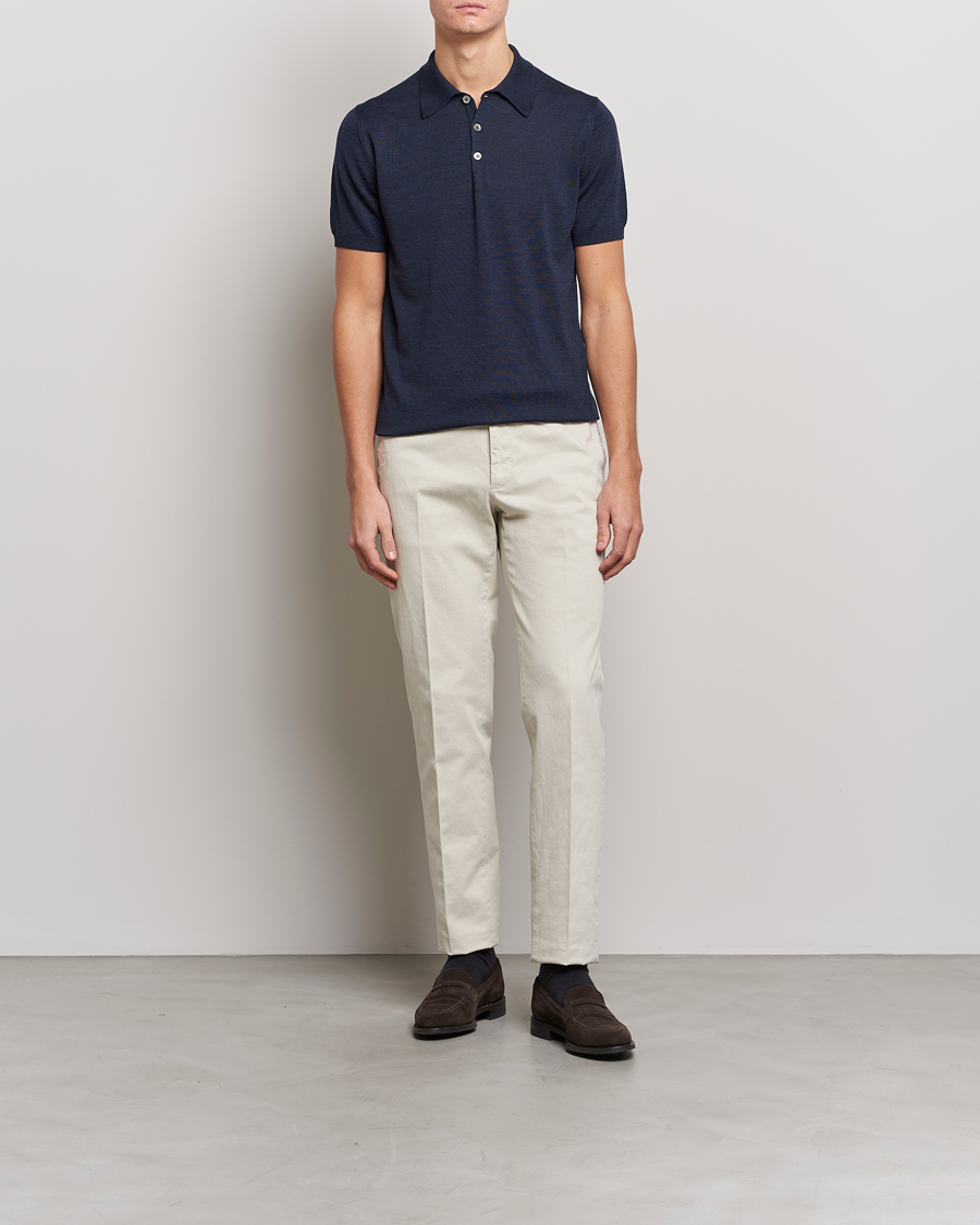 Men | Clothing | Morris Heritage | Short Sleeve Knitted Polo Shirt Navy
