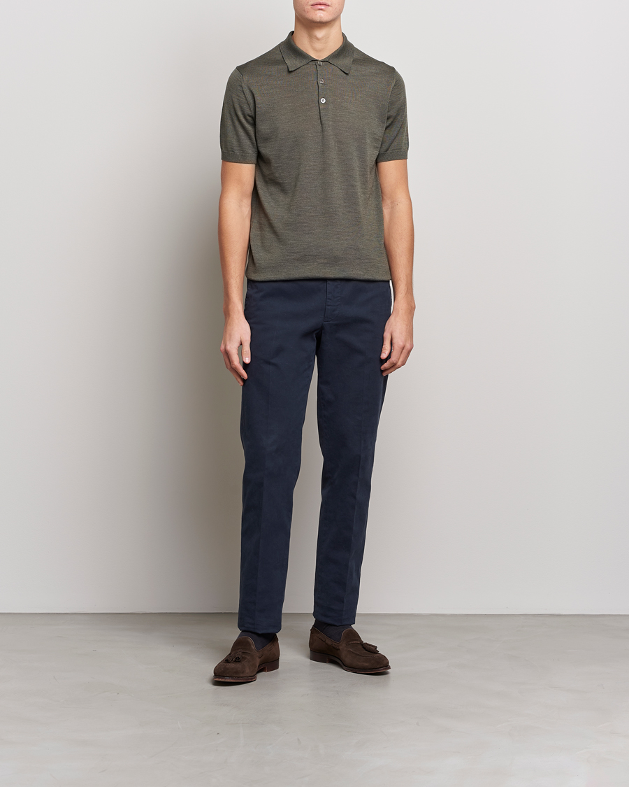 Men | Clothing | Morris Heritage | Short Sleeve Knitted Polo Shirt Olive Green