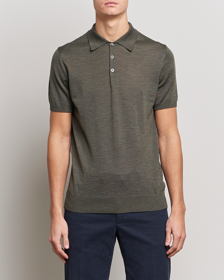 Men |  | Morris Heritage | Short Sleeve Knitted Polo Shirt Olive Green