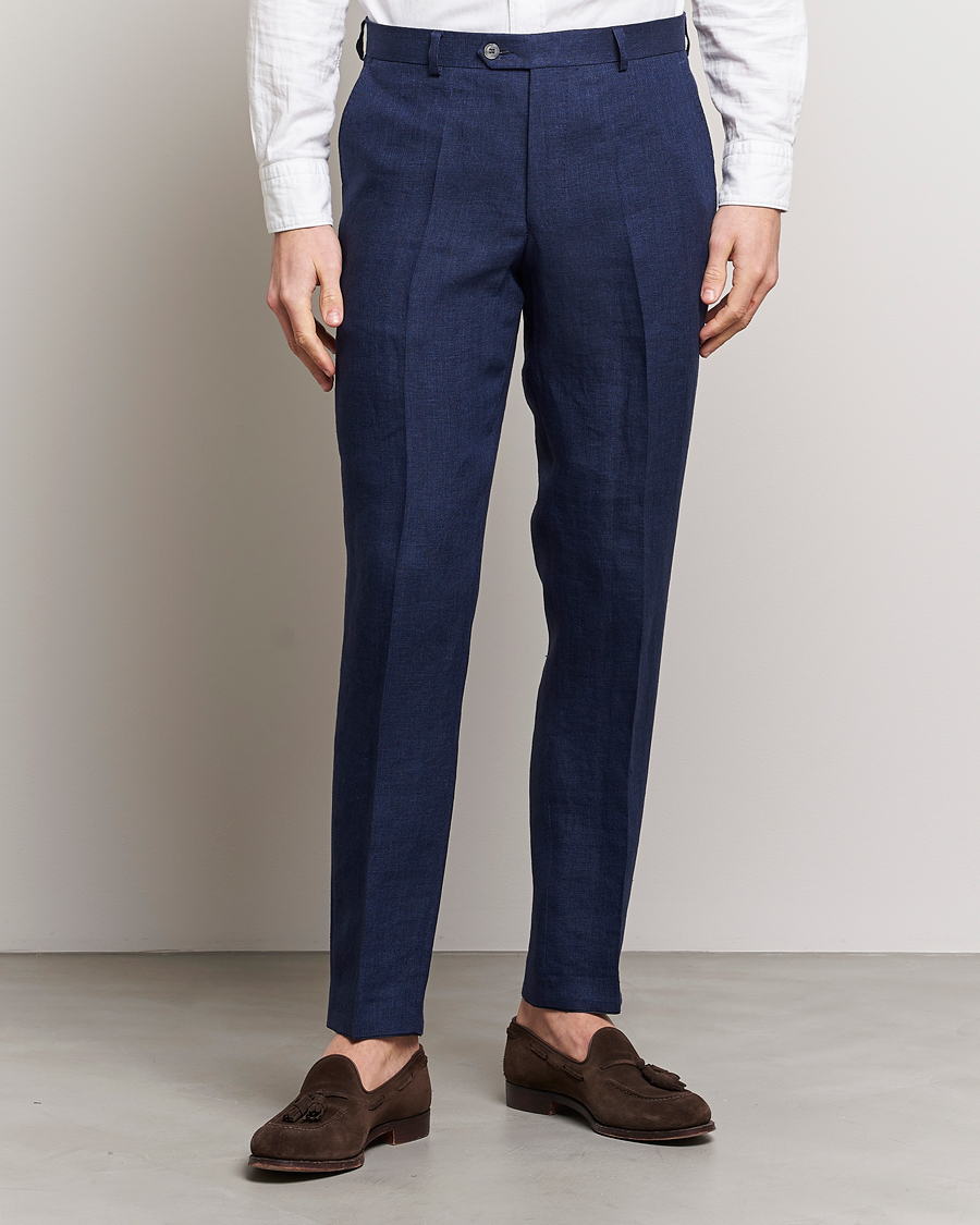 Men |  | Oscar Jacobson | Denz Linen Trousers Navy