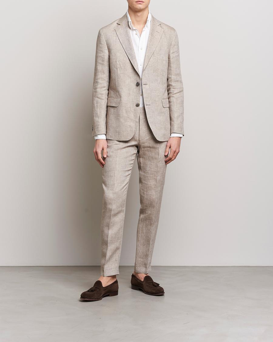 Men | Trousers | Oscar Jacobson | Denz Linen Trousers Beige