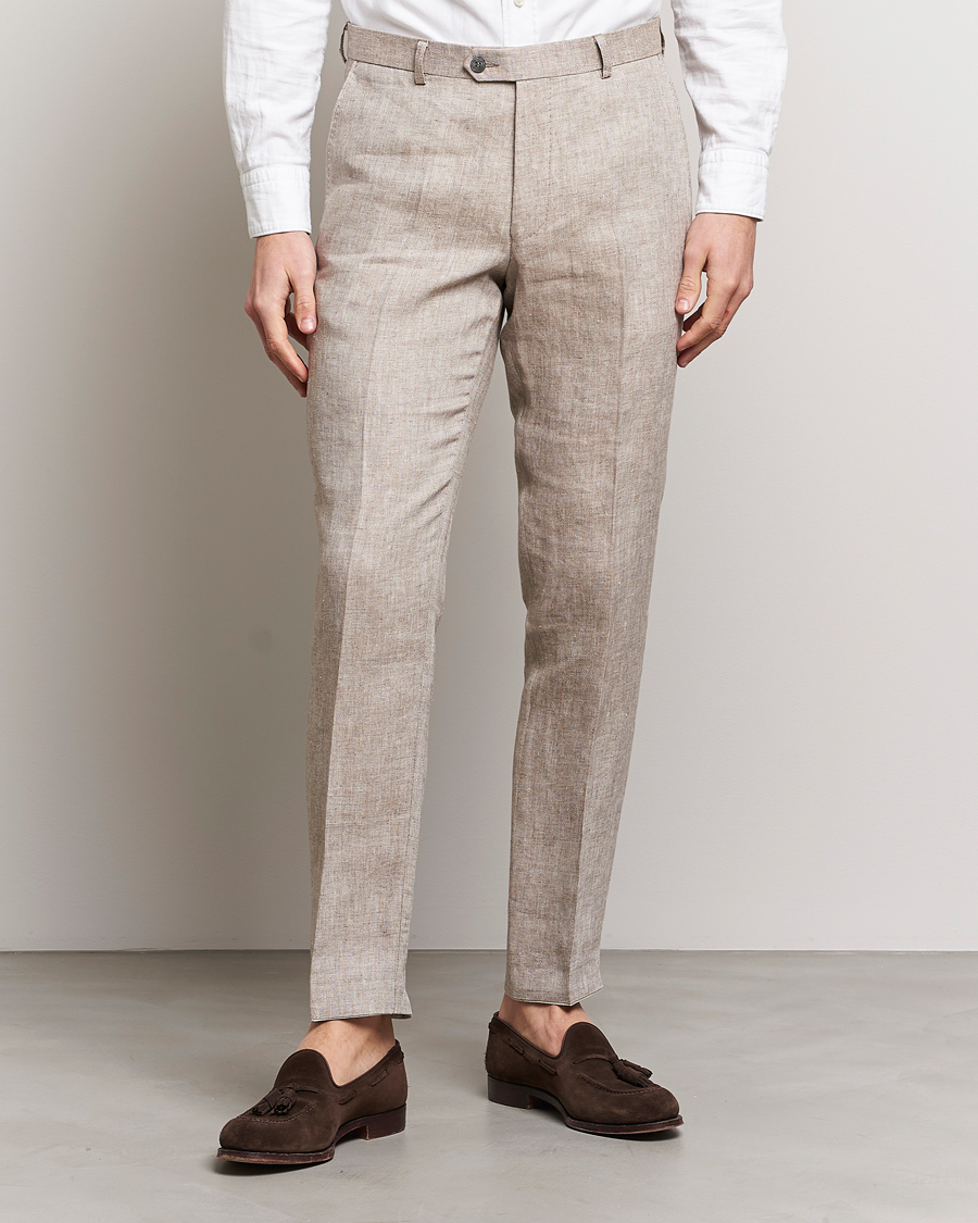 Men | Suits | Oscar Jacobson | Denz Linen Trousers Beige