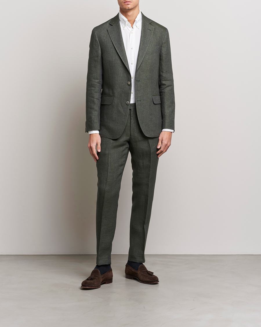 Men | Trousers | Oscar Jacobson | Denz Linen Trousers Green