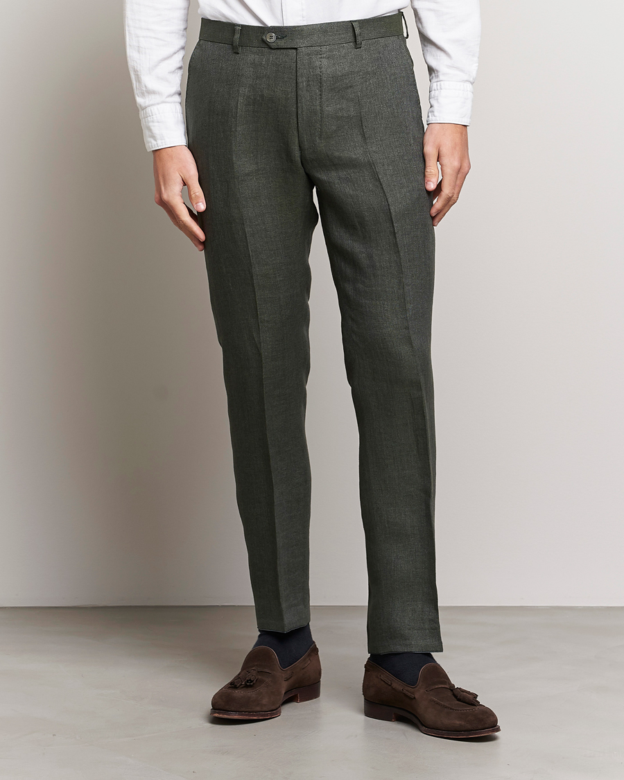 Men | Trousers | Oscar Jacobson | Denz Linen Trousers Green