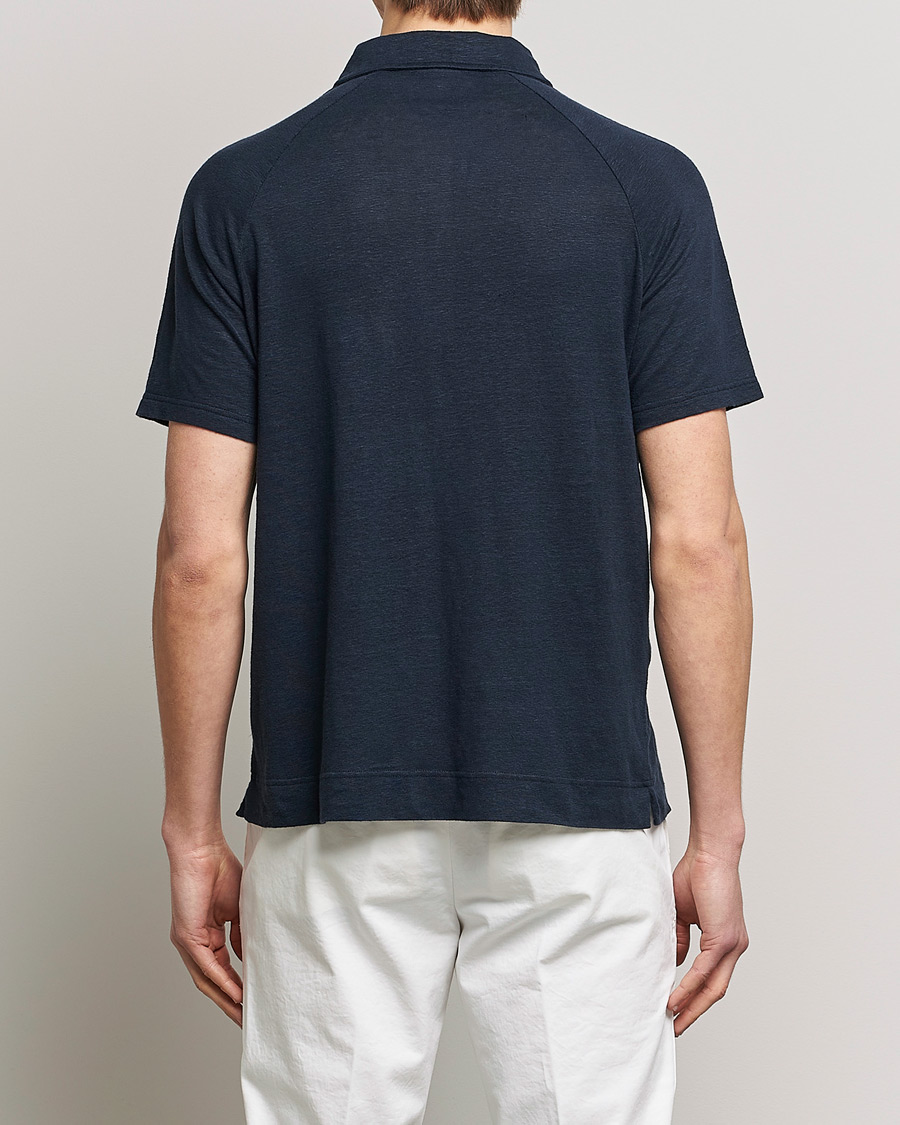 Men | Polo Shirts | Oscar Jacobson | Albin Short Sleeve Linen Polo Navy