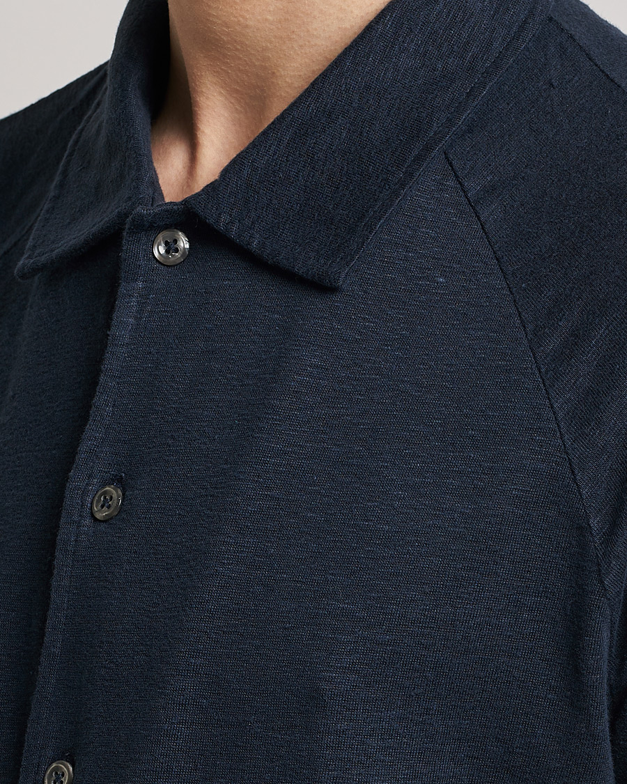 Men | Polo Shirts | Oscar Jacobson | Albin Short Sleeve Linen Polo Navy