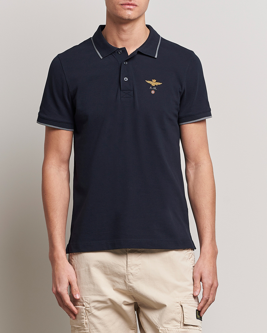 Men | Polo Shirts | Aeronautica Militare | Garment Dyed Cotton Polo Navy