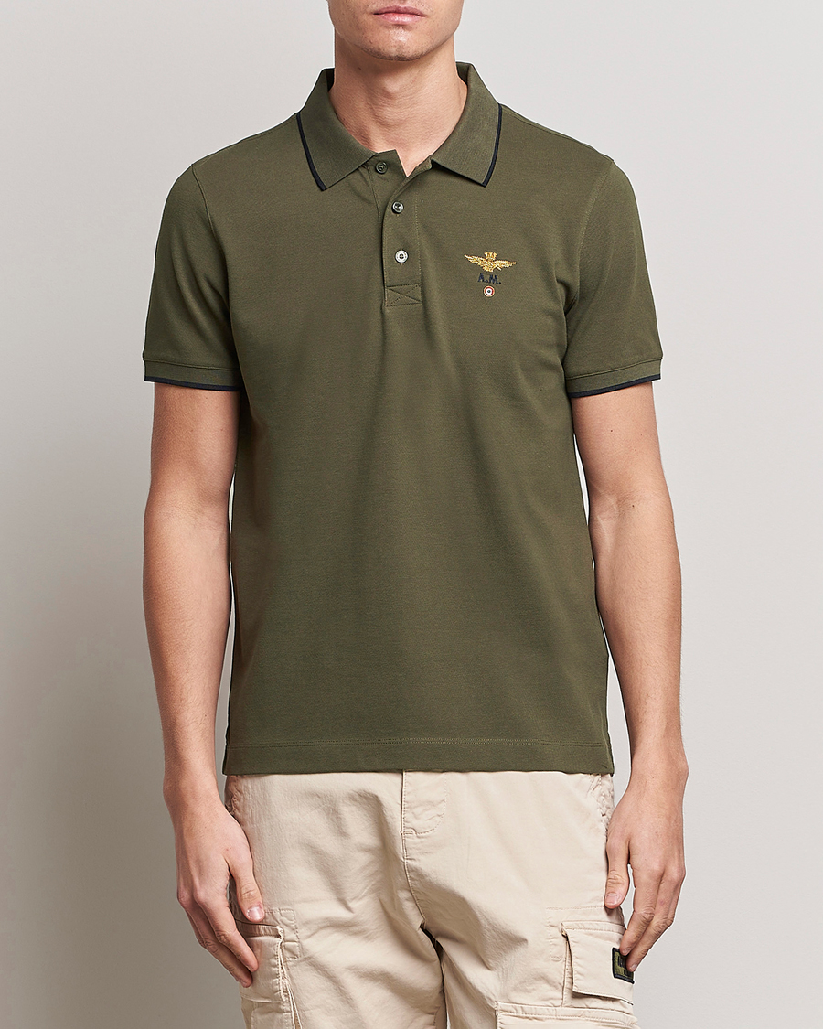 Men | Short Sleeve Polo Shirts | Aeronautica Militare | Garment Dyed Cotton Polo Green