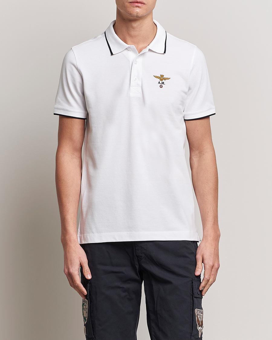 Men | Short Sleeve Polo Shirts | Aeronautica Militare | Garment Dyed Cotton Polo Off White