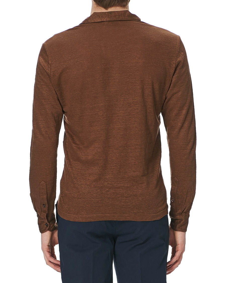 Men | Sweaters & Knitwear | Gran Sasso | Washed Linen Long Sleeve Polo Gold Brown