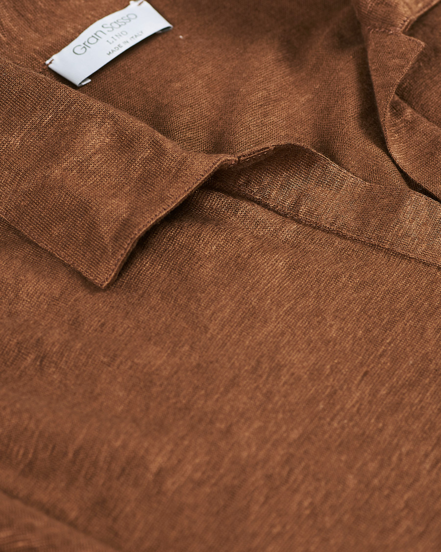 Men | Sweaters & Knitwear | Gran Sasso | Washed Linen Long Sleeve Polo Gold Brown