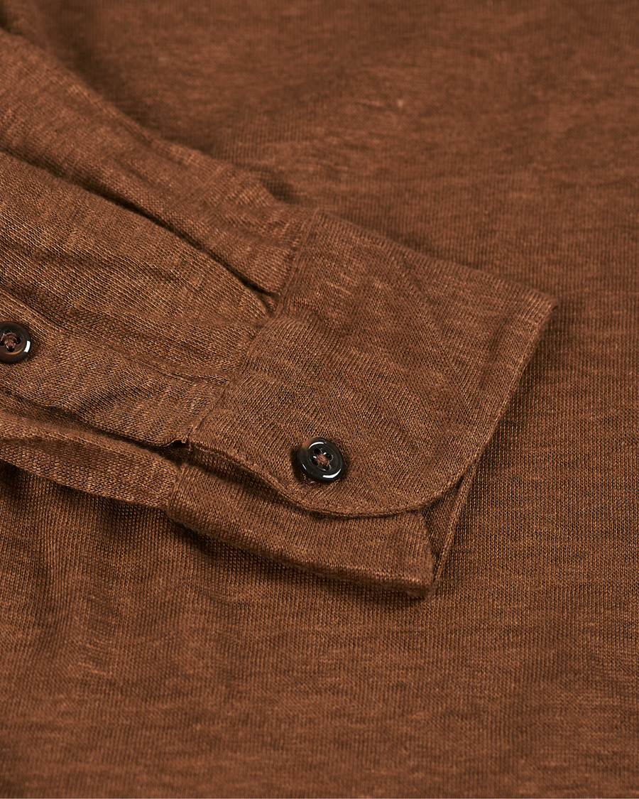 Men | Sweaters & Knitwear | Gran Sasso | Washed Linen Long Sleeve Polo Gold Brown