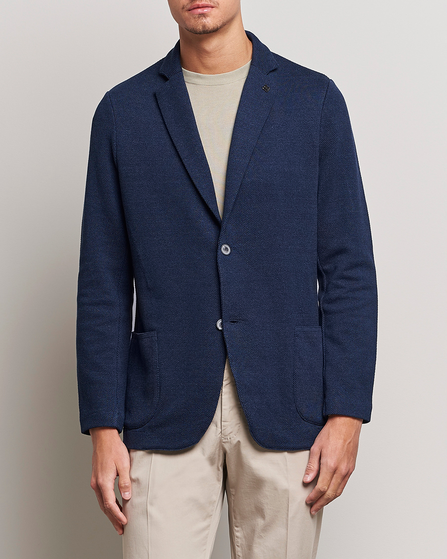 Men |  | Gran Sasso | Structured Cotton/Linen Blazer Navy