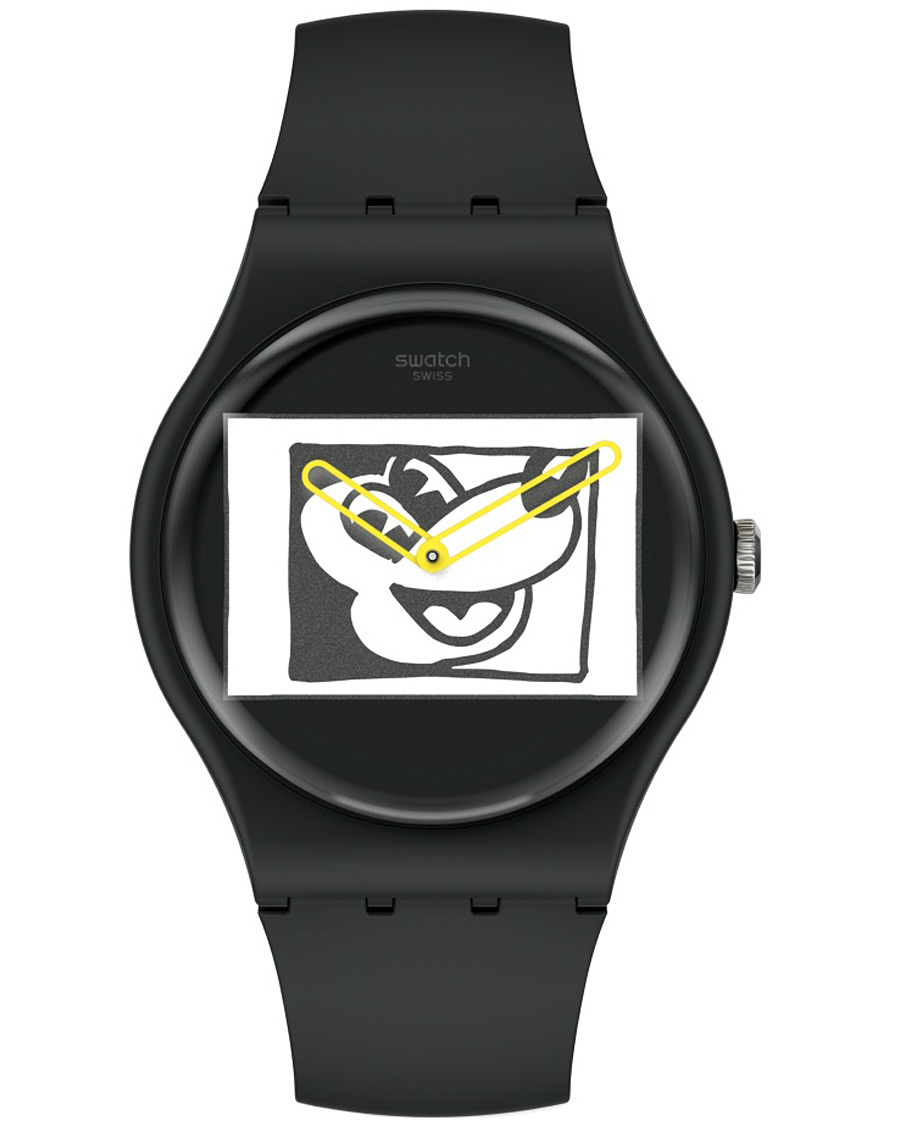 Men | Swatch Swatch x Keith Haring Mickey Blanc sur Noir | Swatch | x Keith Haring Mickey Blanc sur Noir