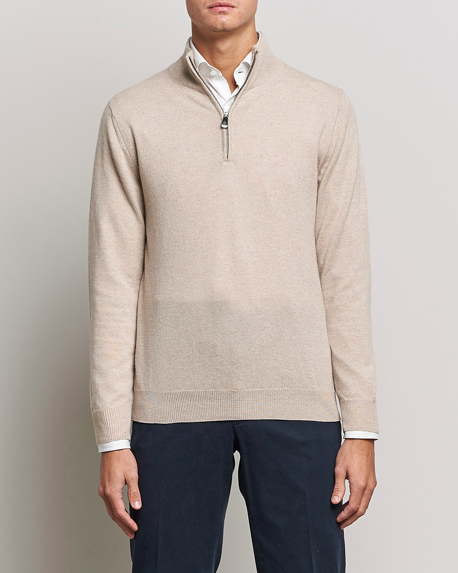 Men | The Classics of Tomorrow | Piacenza Cashmere | Cashmere Half Zip Sweater Beige