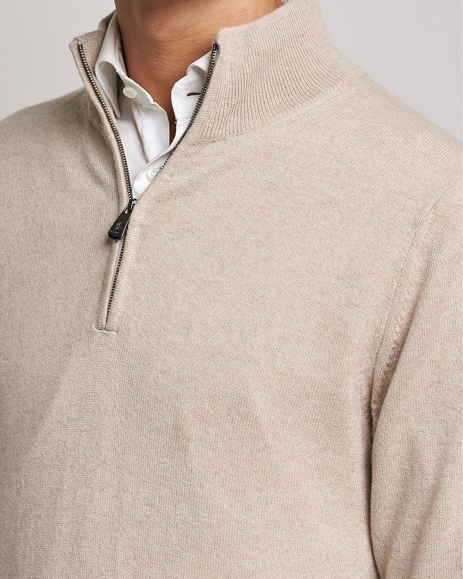 Men | Sweaters & Knitwear | Piacenza Cashmere | Cashmere Half Zip Sweater Beige