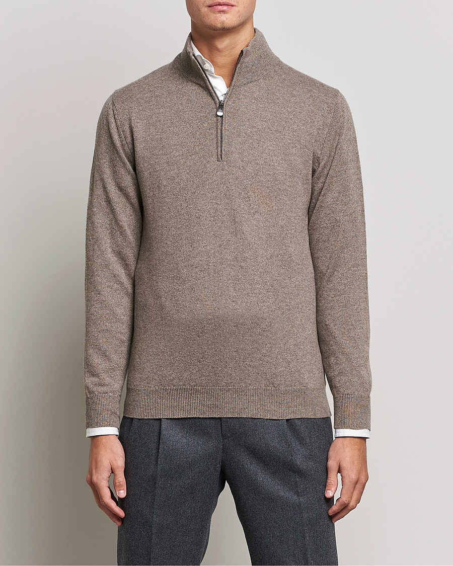 Men | Sweaters & Knitwear | Piacenza Cashmere | Cashmere Half Zip Sweater Brown
