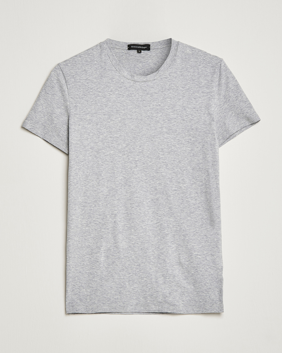 Men | Italian Department | Zegna | Cotton Stretch Crew Neck T-Shirt Grey Heather
