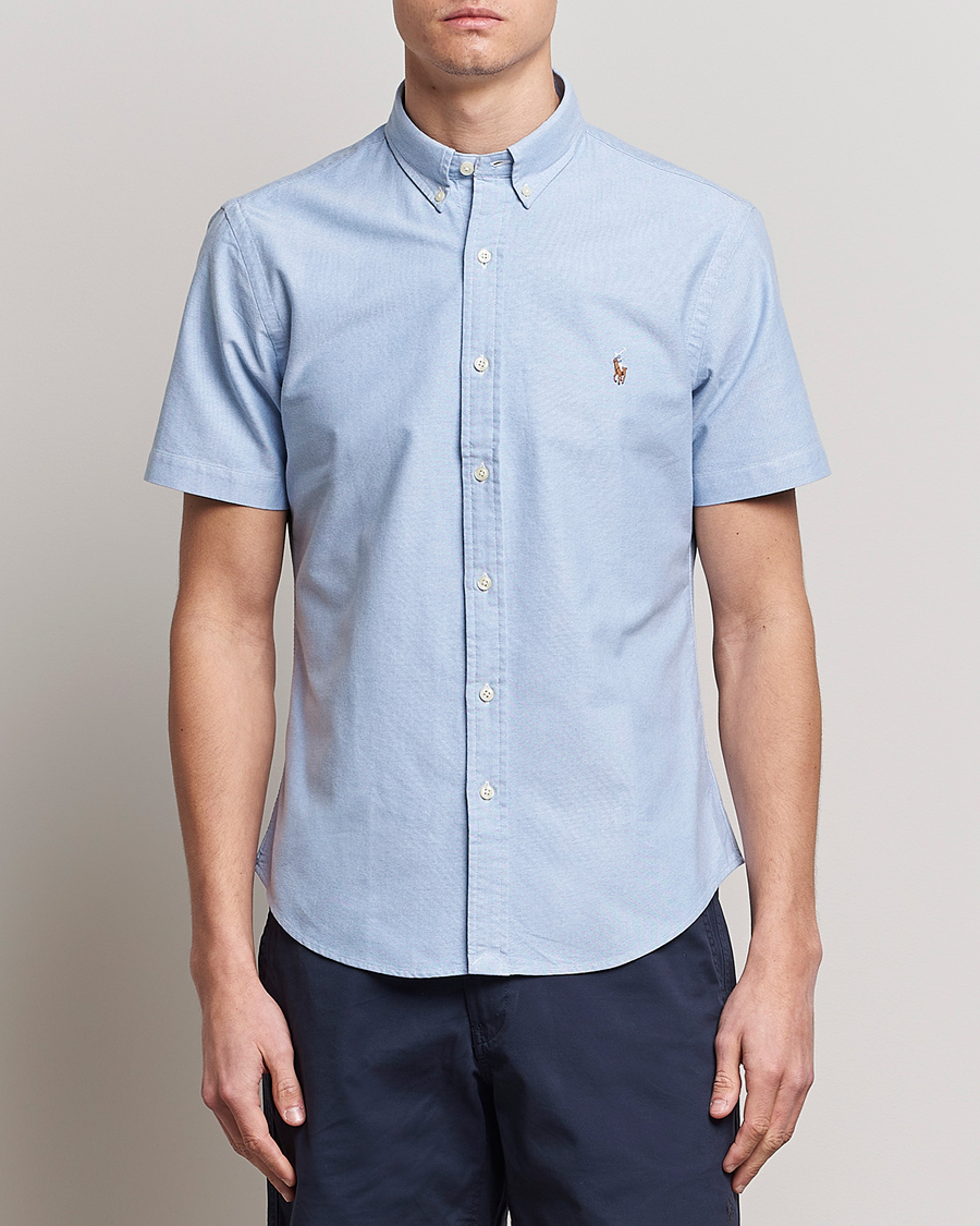 Men | Short Sleeve Shirts | Polo Ralph Lauren | Slim Fit Oxford Short Sleeve Shirt Light Blue