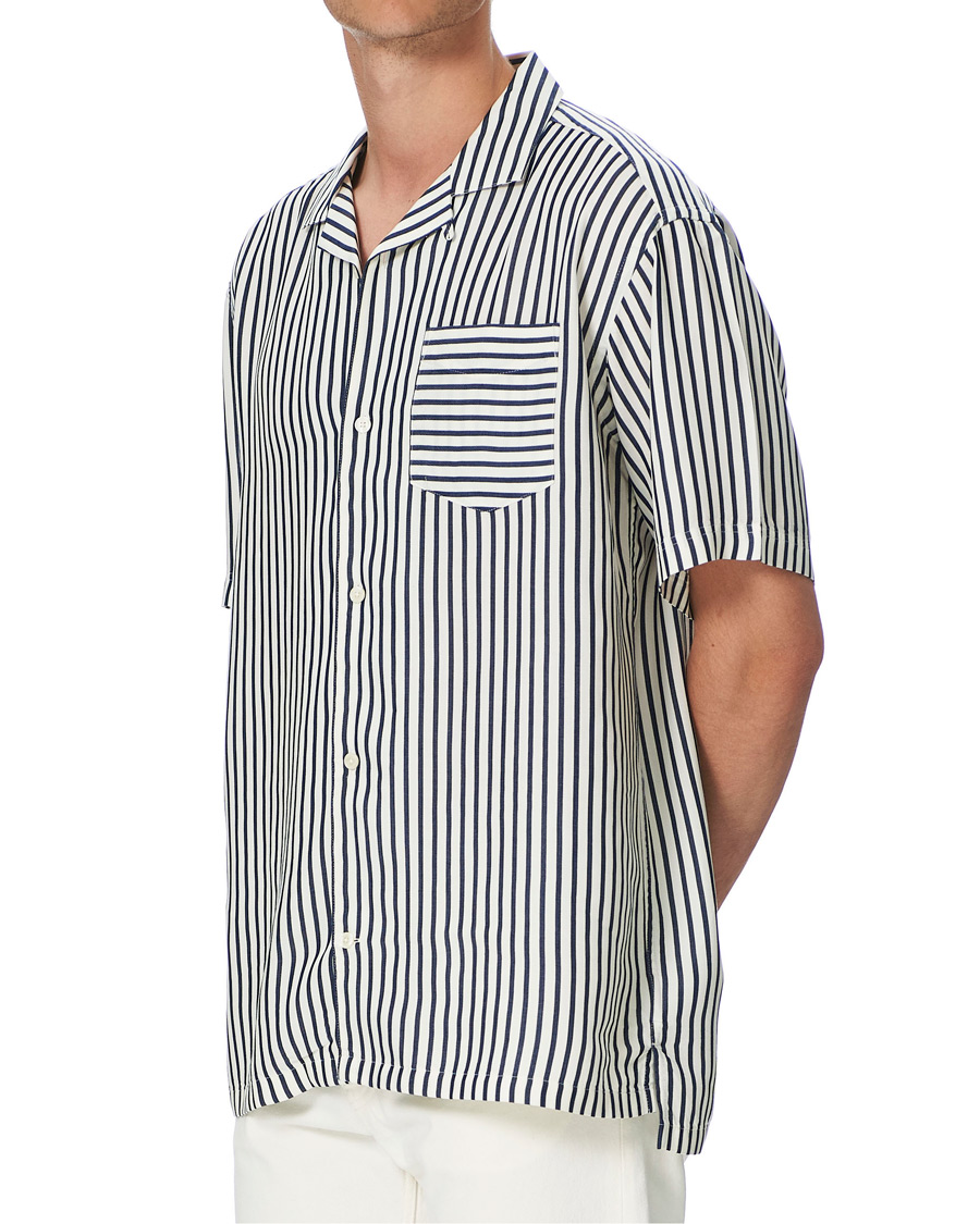 Men | Shirts | Gant | Rel Stripe Camp Collar Short Sleeve Shirt White/Blue