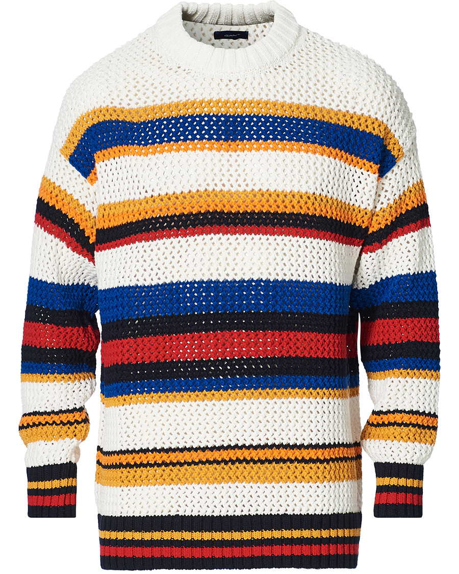 Men | Sweaters & Knitwear | GANT | Open Knit Stripe Crew Neck Multi