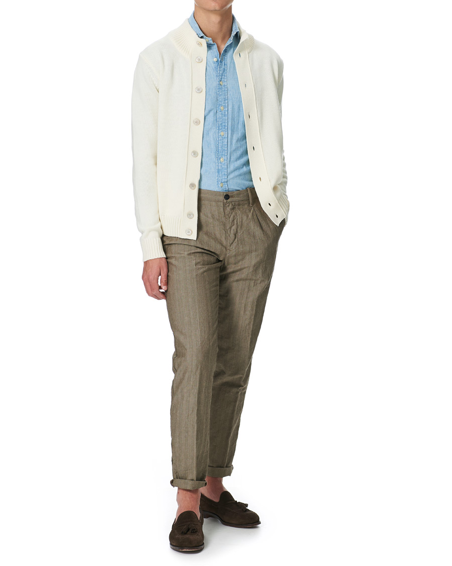 Men | Sweaters & Knitwear | Stenströms | Heavy Merino Wool Cardigan Off White