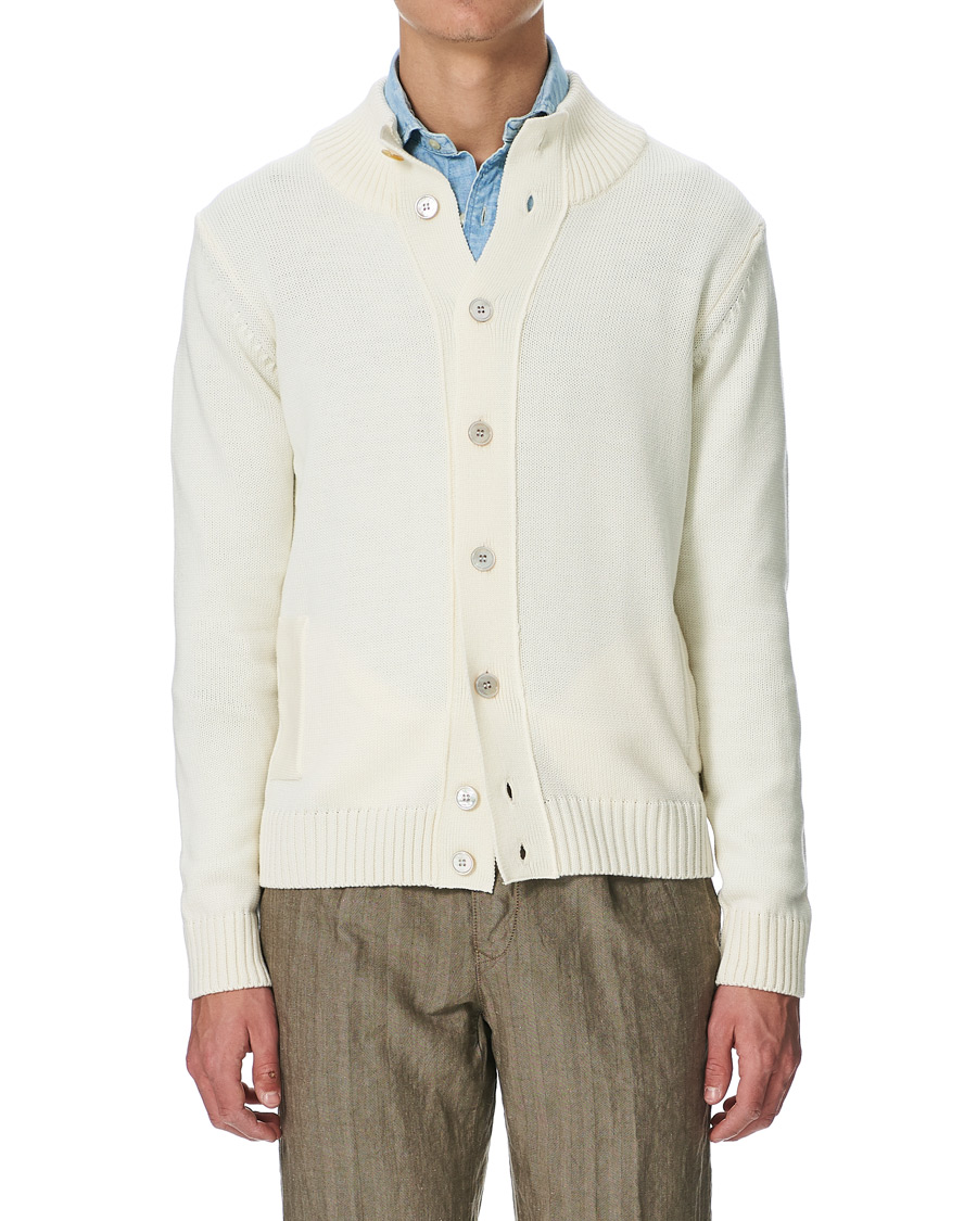 Men | Sweaters & Knitwear | Stenströms | Heavy Merino Wool Cardigan Off White
