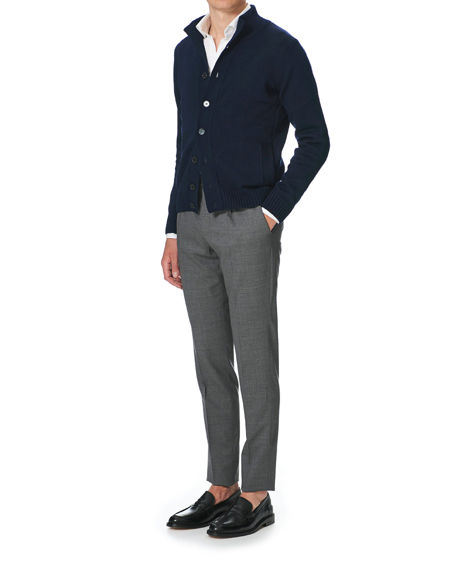 Men | Sweaters & Knitwear | Stenströms | Heavy Merino Wool Cardigan Navy