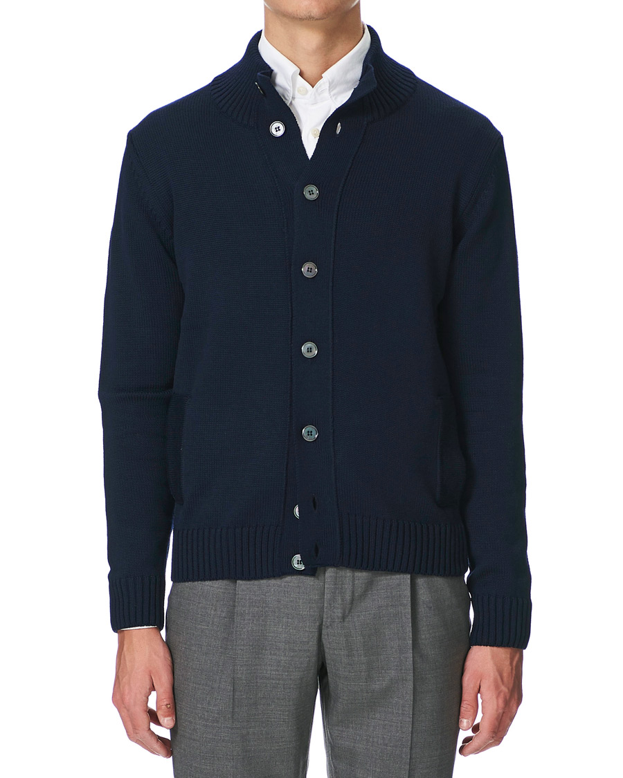 Men | Sweaters & Knitwear | Stenströms | Heavy Merino Wool Cardigan Navy