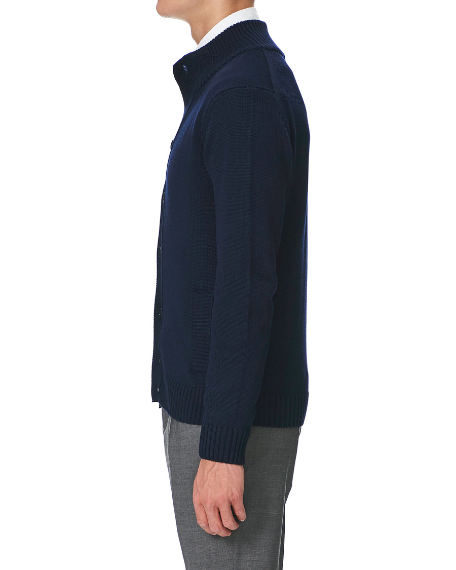 Men | Sweaters & Knitwear | Stenströms | Heavy Merino Wool Cardigan Navy
