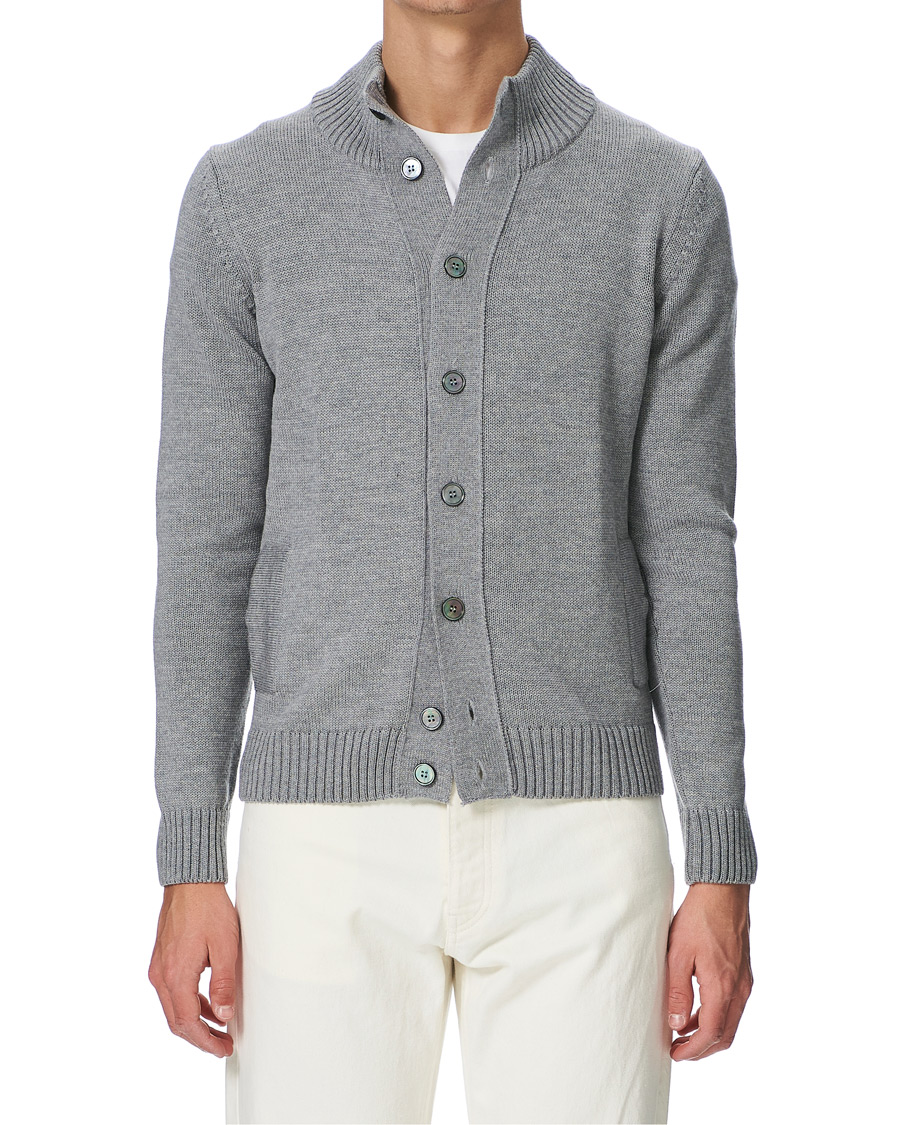 Men | Sweaters & Knitwear | Stenströms | Heavy Merino Wool Cardigan Grey