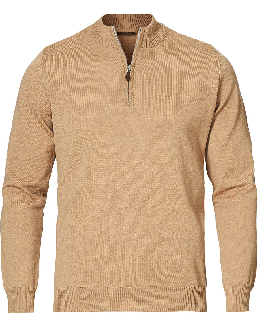 Men | Sweaters & Knitwear | Stenströms | Merino Half Zip Light Beige