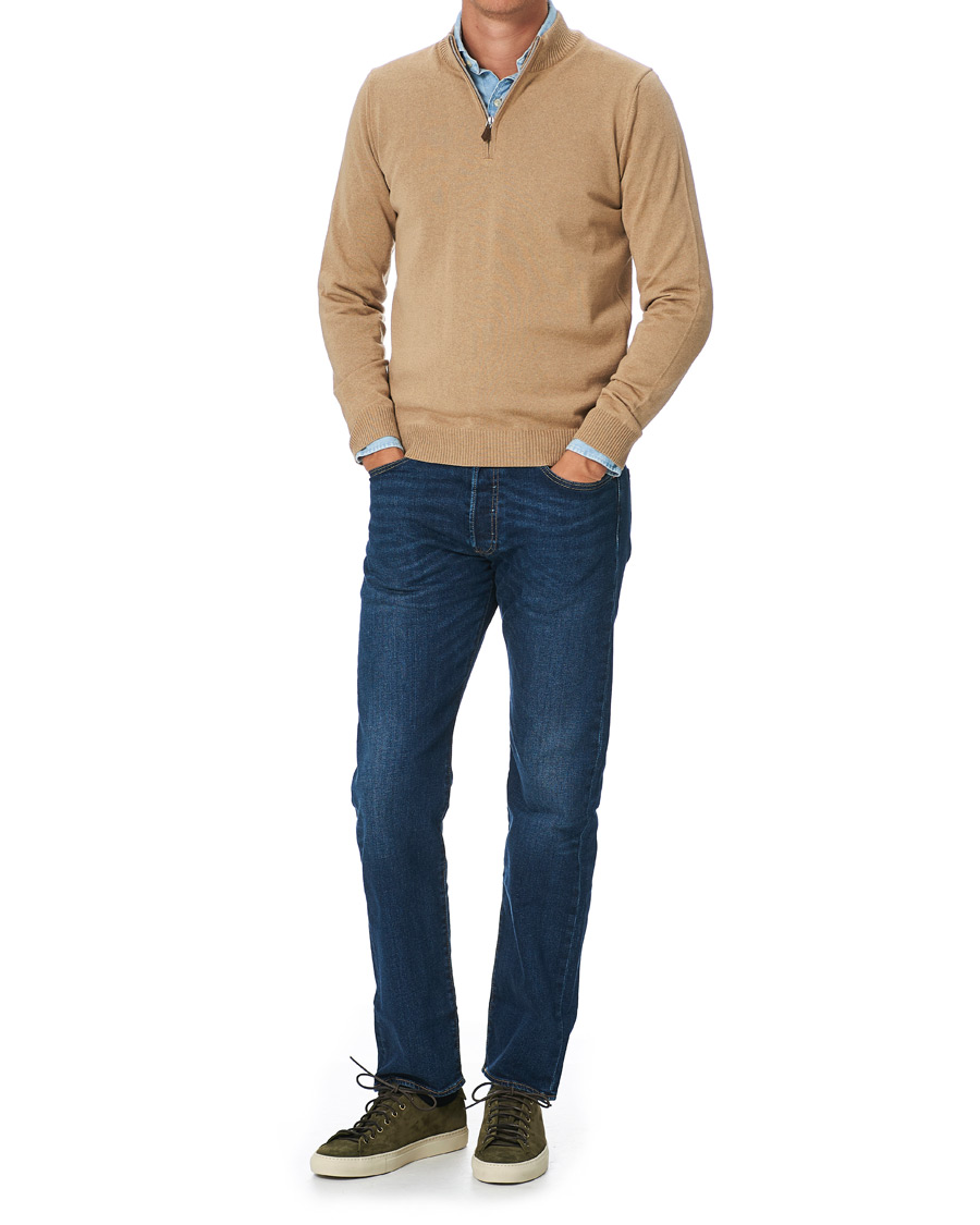 Men | Sweaters & Knitwear | Stenströms | Merino Half Zip Light Beige